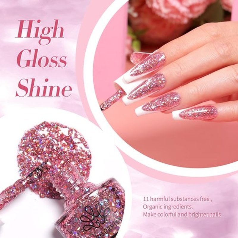 Born Pretty Holographic Nail Polish Rose Gold Glitter Sequins Nail Polish 10ML, Fast Drying Up to 7 Days of Wear, Sparkle Fingernail Polish for Women Girls