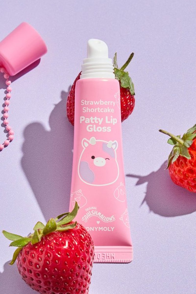 TONYMOLY x Squishmallows Patty Keychain Lip Gloss – Strawberry Shortcake Sheer Pink Gloss, Hydrating, Non-Sticky, High Shine, 11ml