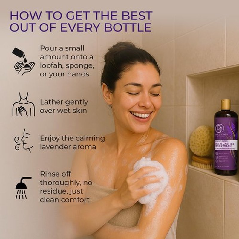 Dr. Jacobs Naturals Castile Lavender All-Natural Body Wash for Moisturizing Dry and Sensitive Skin with Plant-Based Ingredients with Pump - 32 Ounce