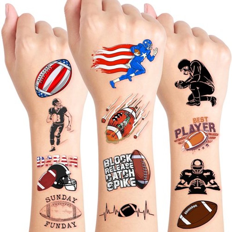 96PCS Football Pre-Cut Temporary Tattoos - Party Favors for Kids, Boys American Football Theme, Perfect for Birthday Parties, Classroom Prizes, Cheerleader & School Events Gifts (Glow in the Dark)