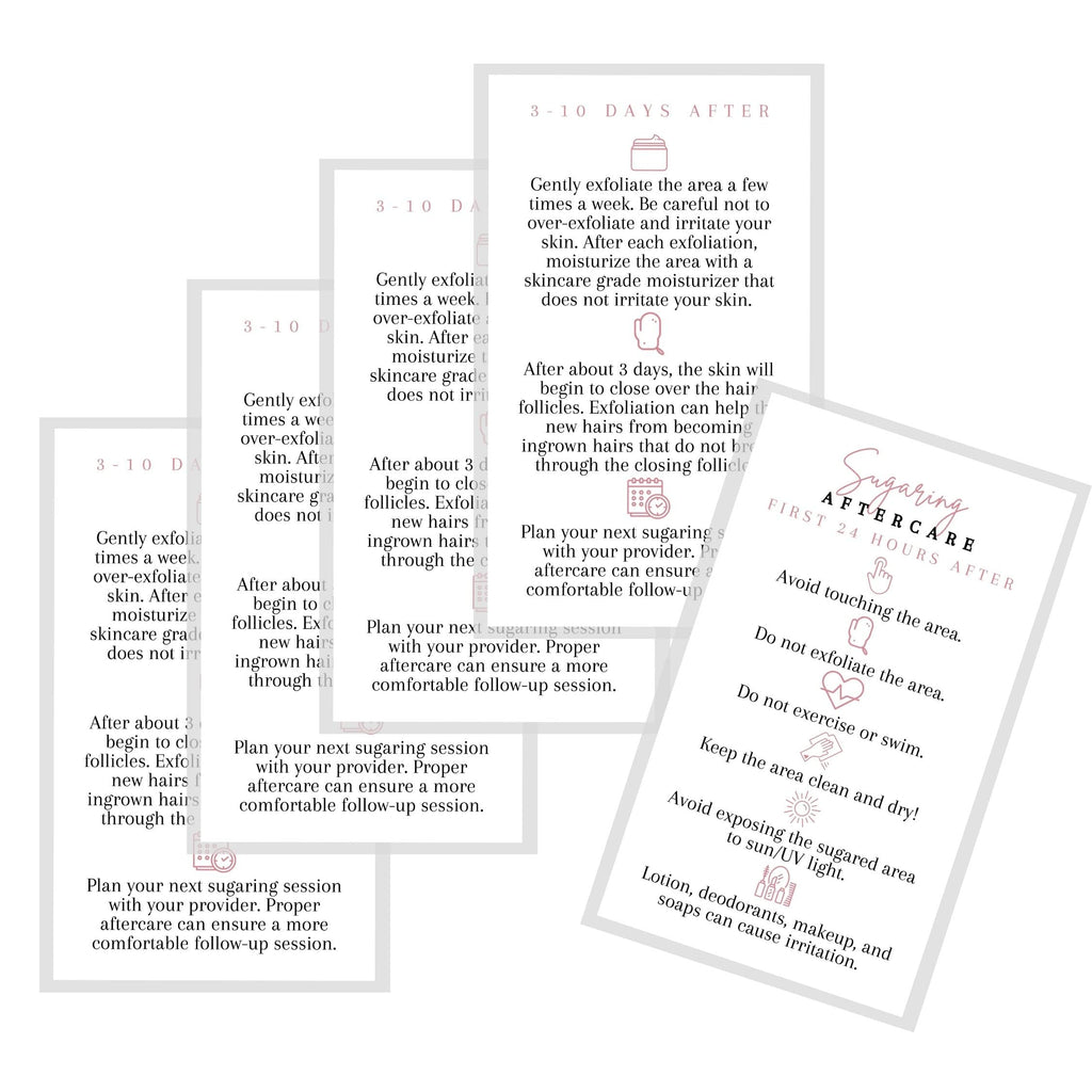 Sugaring Hair Removal Aftercare Cards | 50 Pack | 2x3.5” in Business Card | Sugaring Hair Removal Supplies | Waxing Supplies | White Card Design