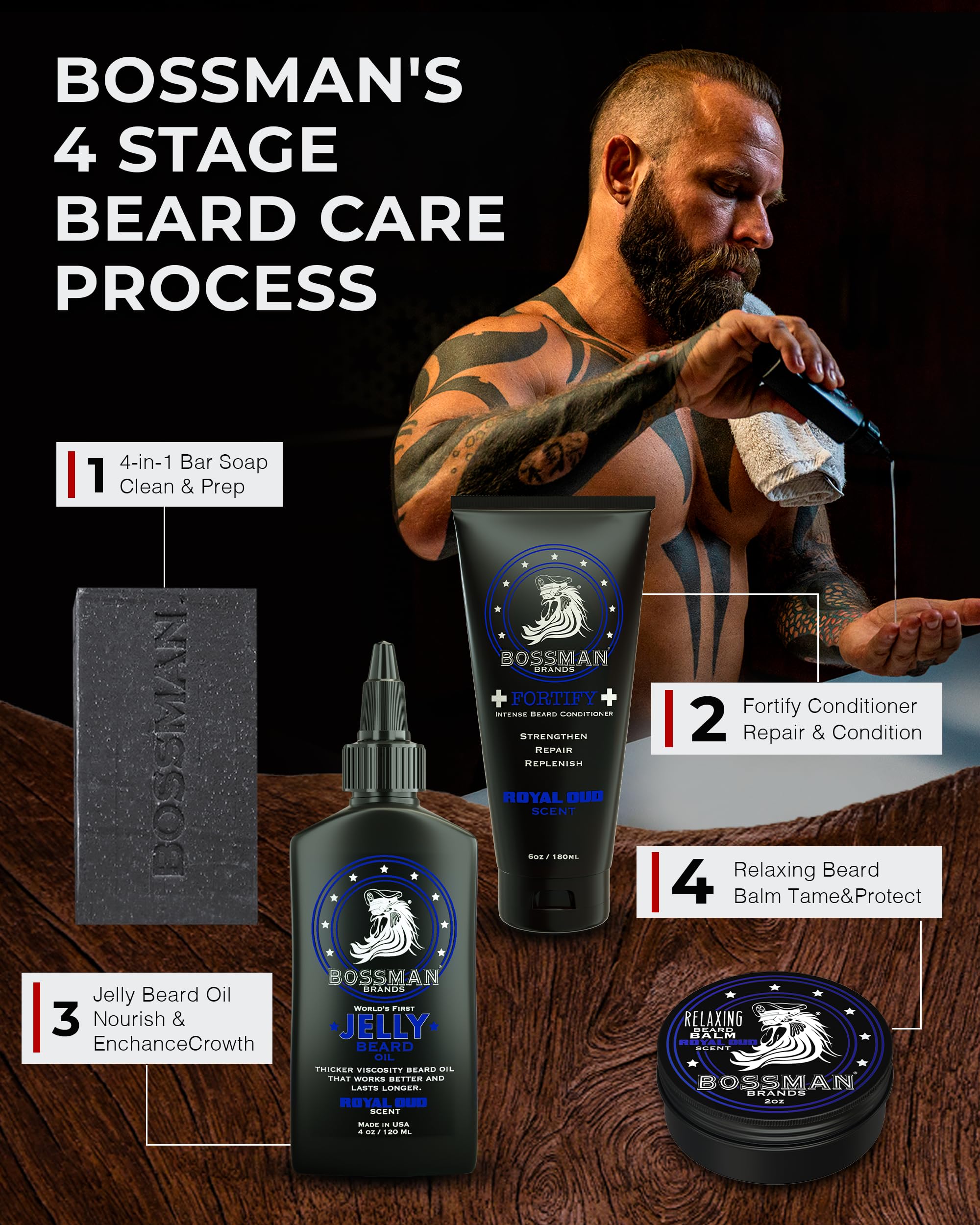 Bossman Jelly Beard Oil for Men & Beard Balm for Men Combo - Royal Oud Scent