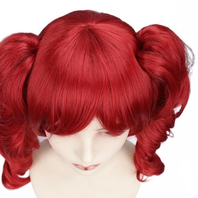 BEAUTY FLAG Red Wig Red Lolita Long Curly Cosplay Wig 2 Clip on Ponytail Wig With Wig Cap for Costume Party Halloween