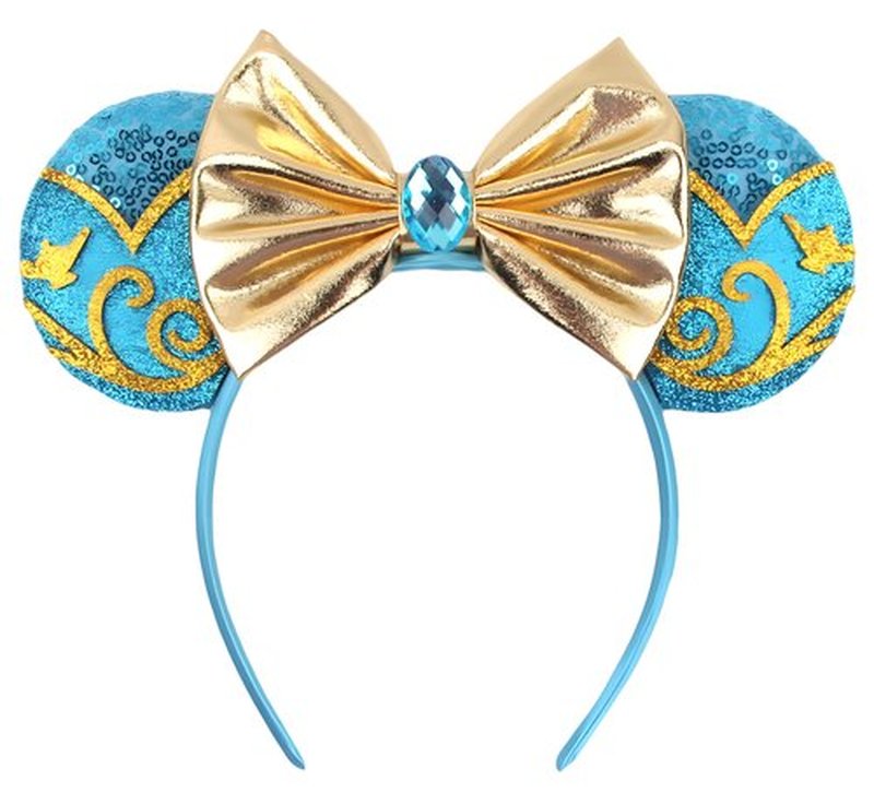 A Miaow Sequin Black Mouse Ears Headband Glitter Butterfly MM Bow Park Cruise Hairband for Women Adults Princess Cosplay Party (Jasmine)
