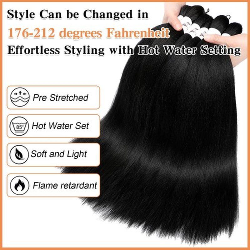 Braiding Hair Pre Stretched, 26 Inch 8 Pack Black Prestretched Braiding Hair For Women Braid Hair, Long Professional Synthetic Hair For Knotless Boho Crochet Braids,Yaki Straight Texture(26in,1b,8pc）