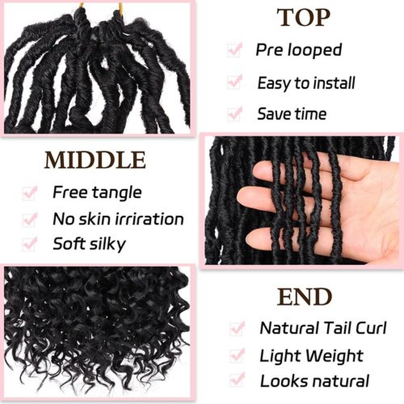14 Inch Faux Locs Crochet Hair 7 Packs New Goddess Locs Crochet Hair Pre-Looped Nu Locs with Curly Ends Natural Black Synthetic Soft Locs Crochet Hair Extensions (12Strands/pack 1B#)