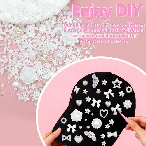 SEMATA Pearl Bedazzling Kit Purple Pearl for Crafting Decora with Craft Charms Bows Mixed Flatback Pearls Flower Bedazzling Bedazzle Gems for Crafts DIY Nail Charms Pearls for Women and Girls