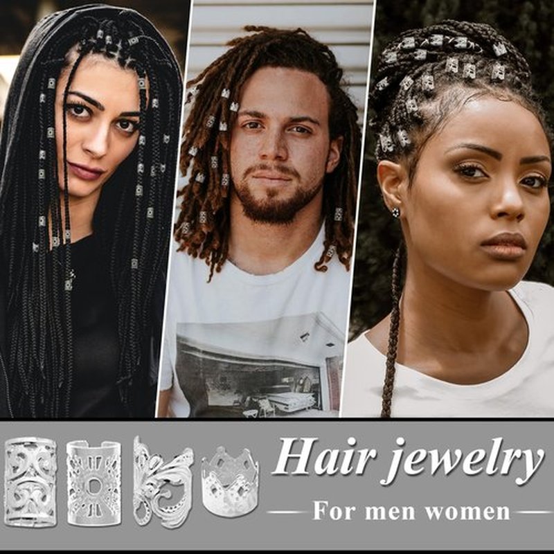 Fscwlmon 260 Pcs Hair Jewelry for Braids,Hair Beads Accessories for Dreadlock,Metal Hair Clips Cuffs Rings,Loc Rave Hair Charm Decorations Adjustable Kits for Men Women