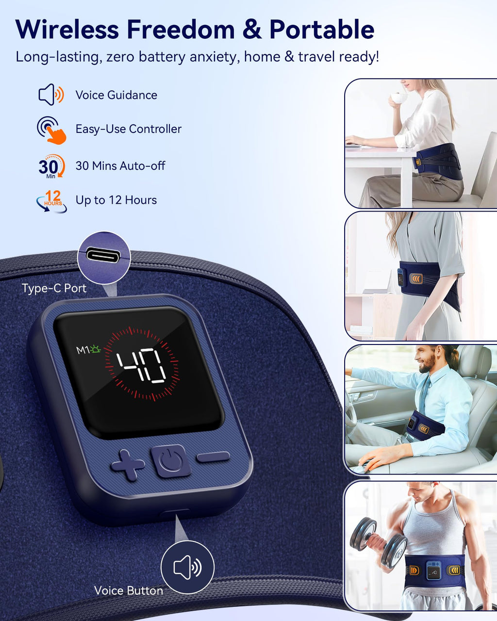 CONLWIN 68" Cordless Heating Pad for Back Pain Relief, Lower Back Massager