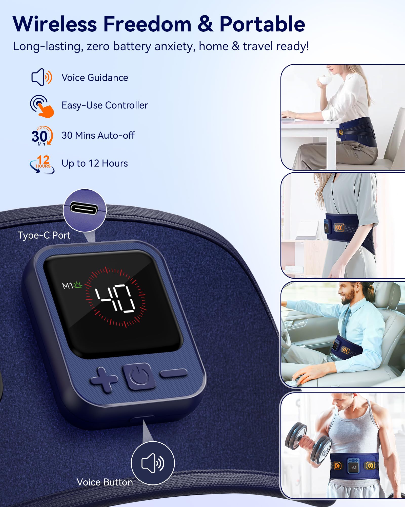 CONLWIN 68" Cordless Heating Pad for Back Pain Relief, Lower Back Massager
