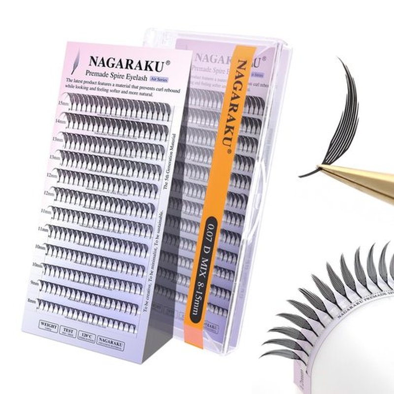 NAGARAKU Premade Spire Eyelash Extensions Air Series Feather Shape Manga Anime Individual Lashes Volume Soft Black Flat Root Spikes Fans Eyelashes DIY Clusters Lash Salon -0.07 D Curl 8-15mm Mix