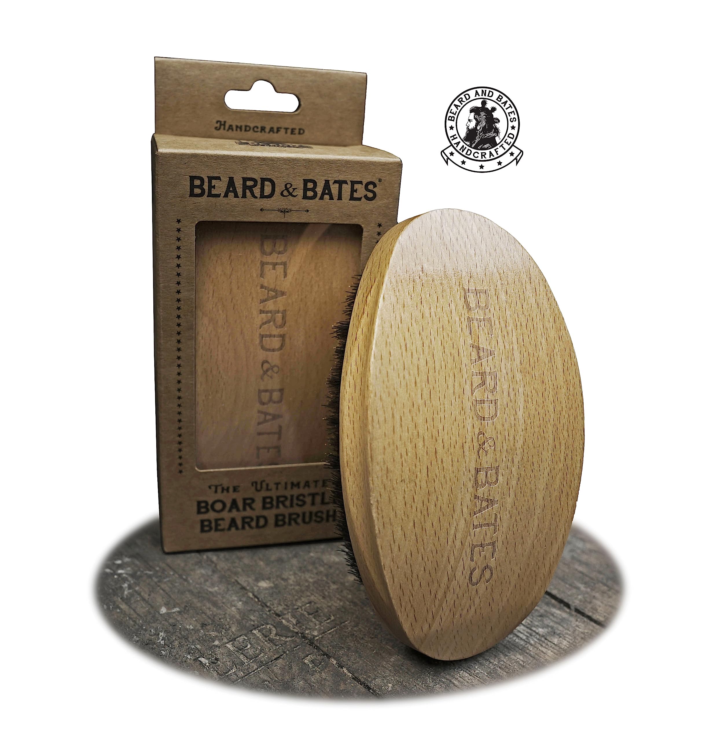 The Ultimate Boar Bristle Beard Brush | Handcrafted, Barber Grade, X-Large Full Size, Firm Bristles, Contoured Beech Wood Handle, Curved Wave Brush