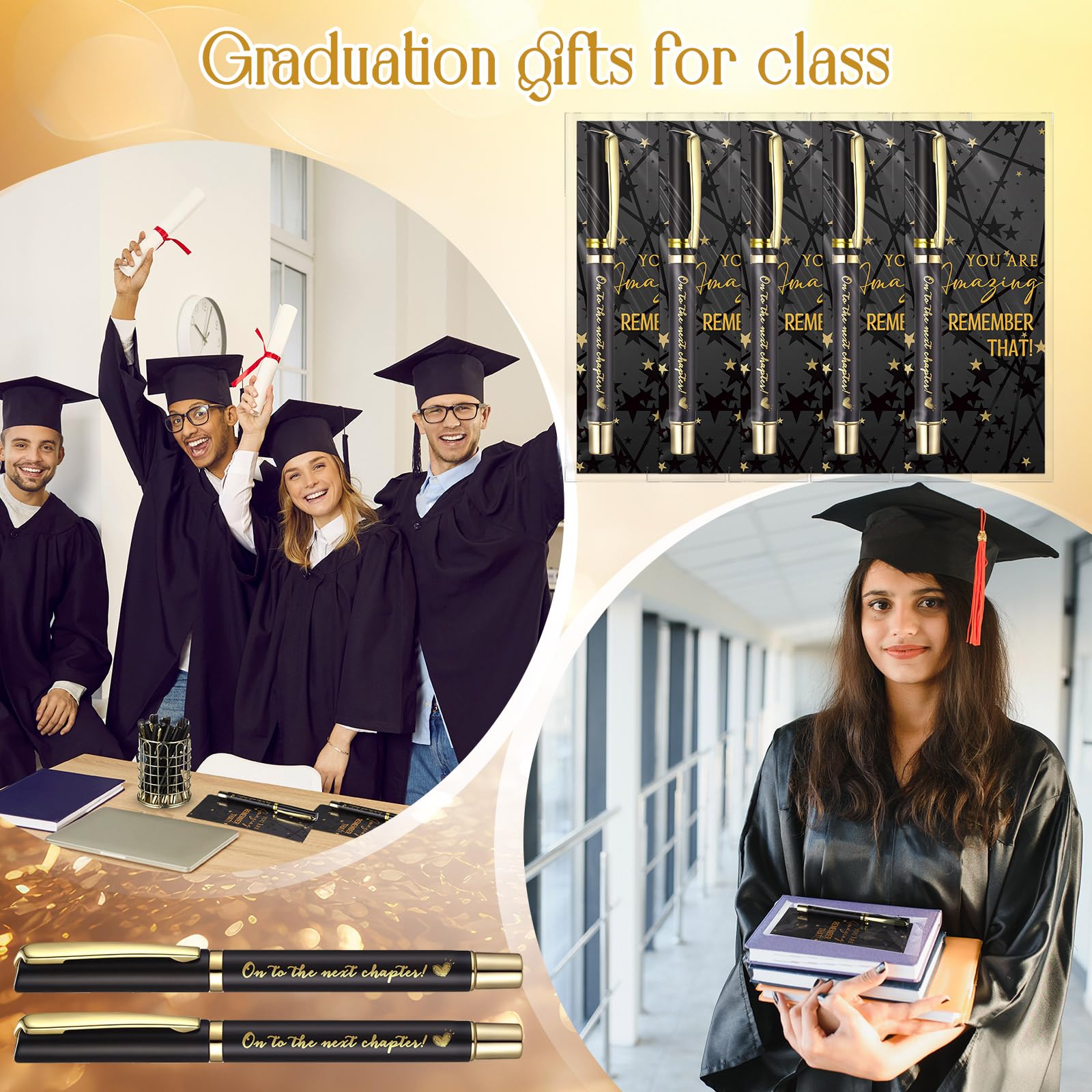 Sayglossy 90 Pcs Graduation Pen Gift Bulk Class of 2026 Party Favors 30 Ballpoint Pens 30 Inspirational Cards with 30 OPP Bags End of Year Gifts for College High School Students Graduation(Black)