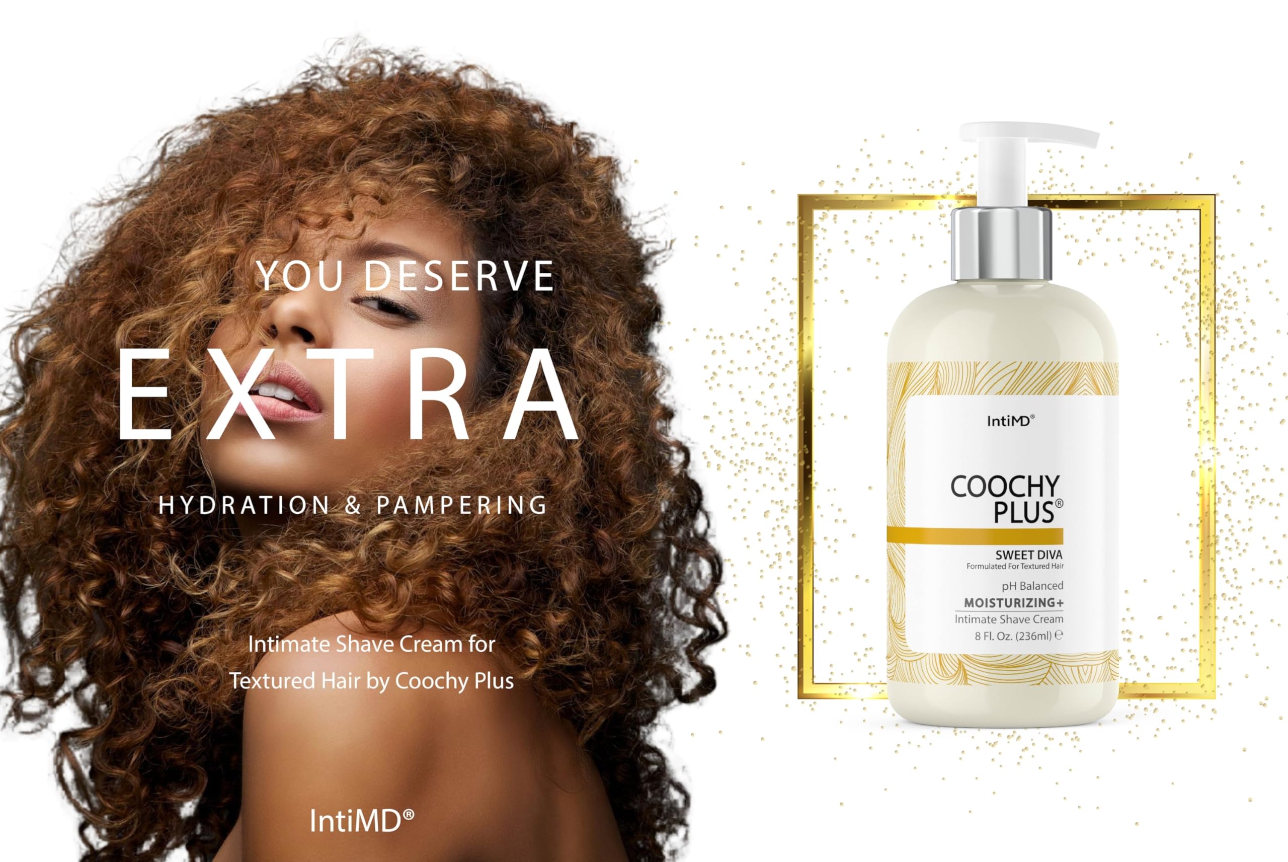 IntiMD Coochy Plus Intimate Shaving Cream Sweet Diva For Afro Natural Texture Hair With HydroLock & Moisturizing+ Formula - Prevents Razor Burns & Bumps, In-Grown Hairs, Itchiness 8oz