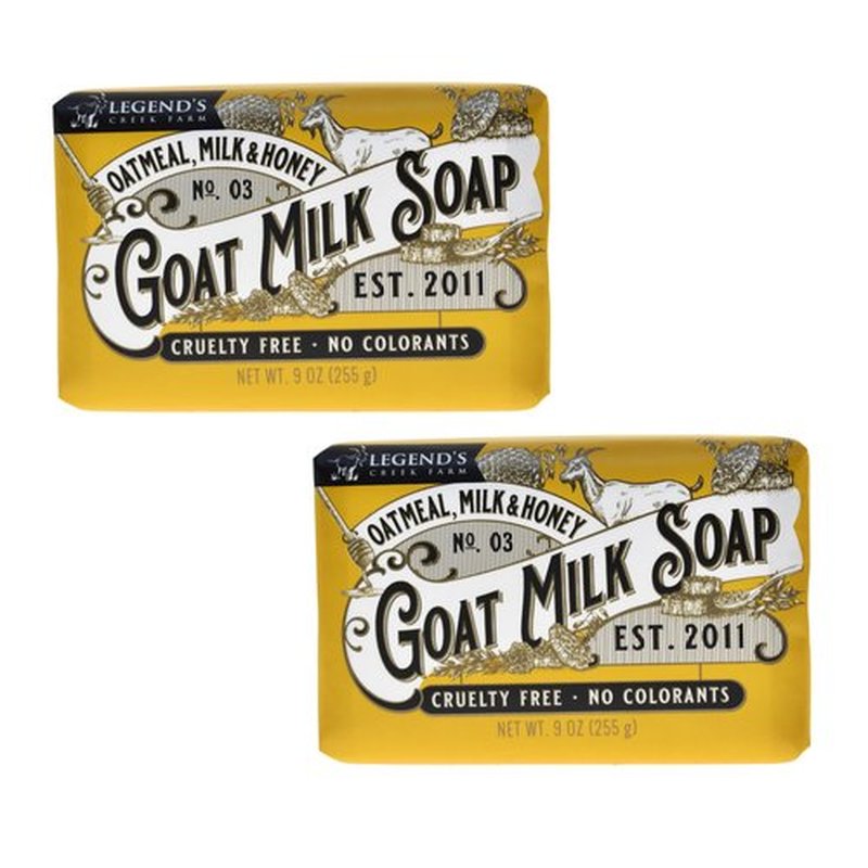 Legend's Creek Farm Goat Milk Soap - Triple Milled Moisturizing Bar for Hands and Body - 9 Oz Creamy Lather, Nourishing, Natural Soap for Sensitive Skin (Oatmeal, Milk & Honey, Pack of 2)