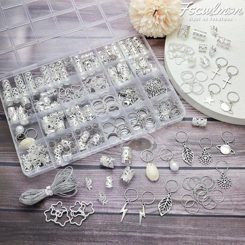 Fscwlmon 260 Pcs Hair Jewelry for Braids,Hair Beads Accessories for Dreadlock,Metal Hair Clips Cuffs Rings,Loc Rave Hair Charm Decorations Adjustable Kits for Men Women