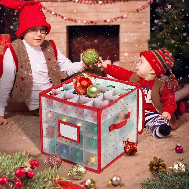 Christmas Tree Ball Organizer by [Brand Name] - Hard Plastic Ornament Storage Box for 64 Ornaments