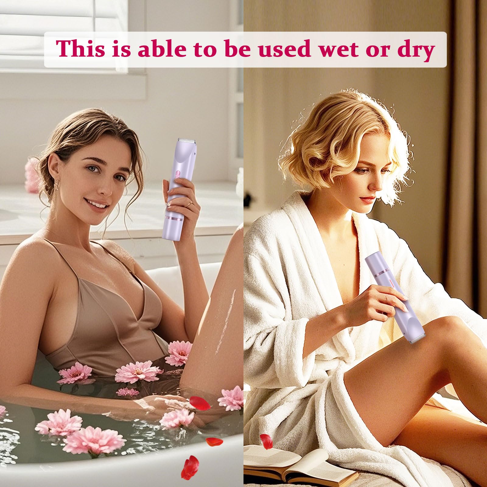 RIYUETAN Bikini Trimmer for Women Electric Razors for Women, Double Head Dual Purpose Hair Trimmer Ipx7 Waterproof Wet & Dry Use,Womens Electric Shaver for Legs Underarm (Pink) (Purple)
