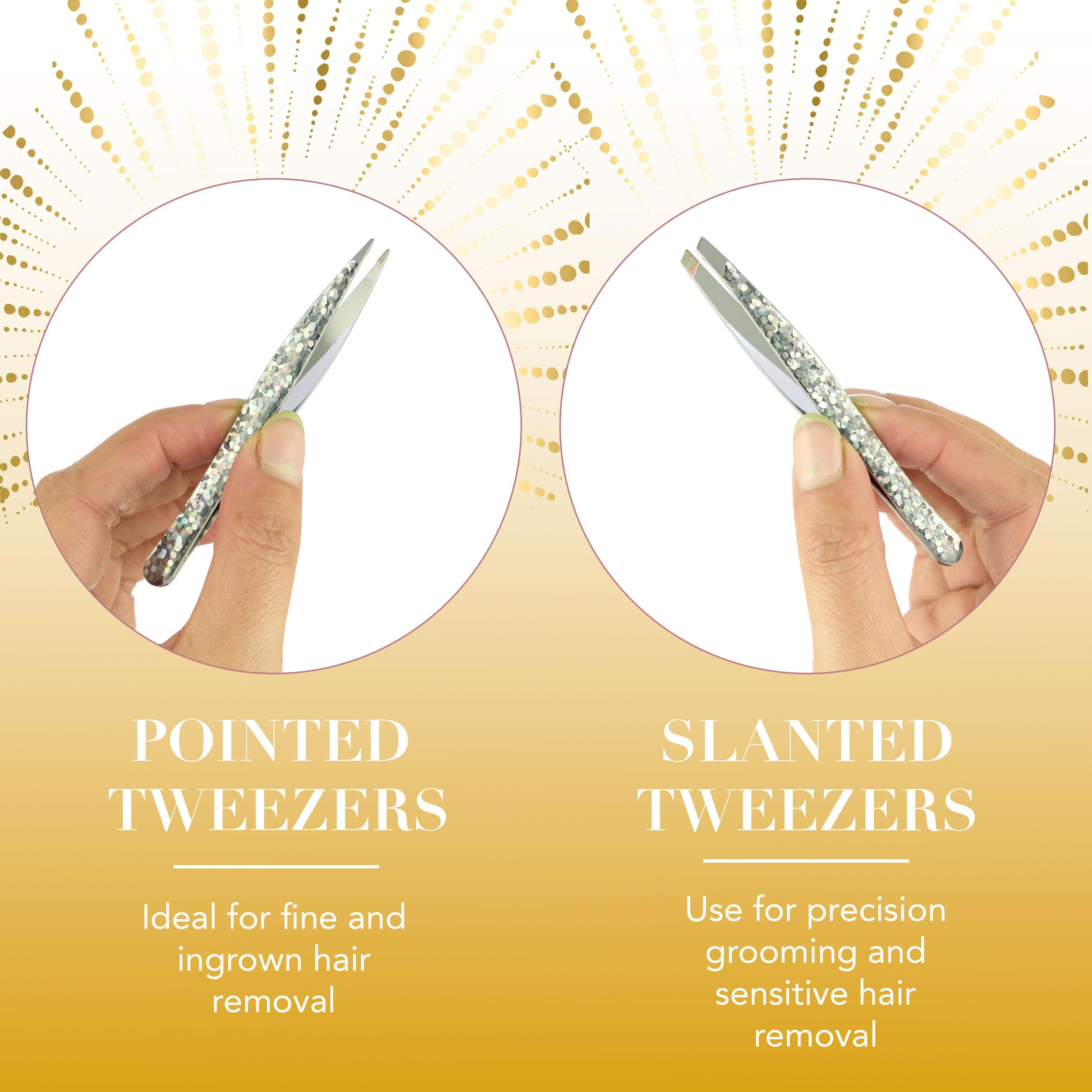 2pc Silver Glitter Tweezer Set - Pointed & Slanted Stainless Steel