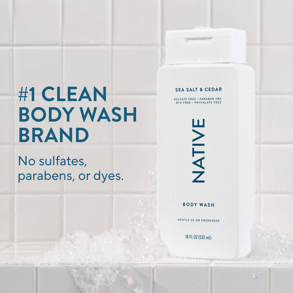 Native Natural Deodorant & Body Wash Bundle for Men Contains Naturally Derived Ingredients, Sea Salt & Cedar Scent, 2.65 oz & 18 oz (Pack of 2)