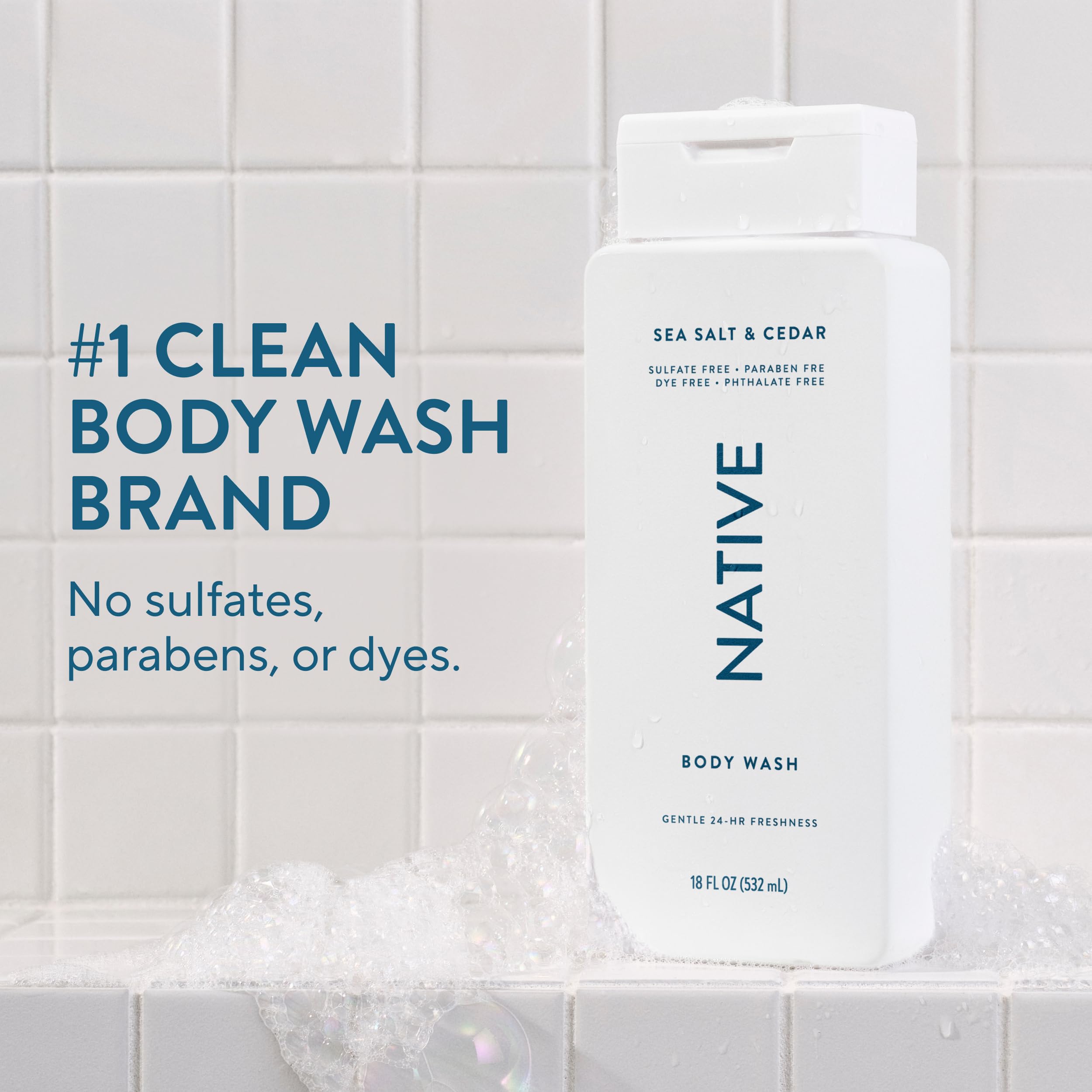 Native Natural Deodorant & Body Wash Bundle for Men Contains Naturally Derived Ingredients, Sea Salt & Cedar Scent, 2.65 oz & 18 oz (Pack of 2)