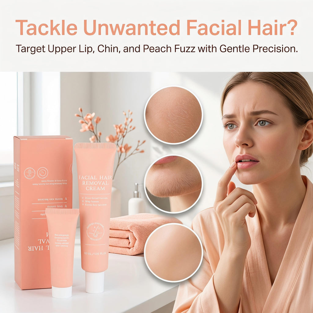 Female facial hair removal cream - painless and gentle hair removal cream for upper lip, chin, and face, containing spatula, 4-Minute At-Home Sensitive Skin Hair Remover, 2.37FI Oz.