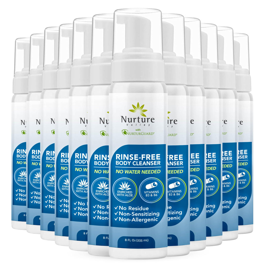 Nurture Rinse Free Waterless Foaming Cleanser | Women, Camping, Elderly & Hospital Care | Waterless Shower & Bath Wash w/Aloe for Sensitive Dry Skin