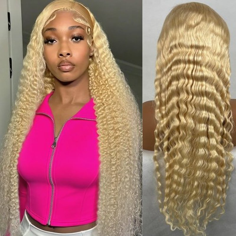 Grcabeir 30 Inch Blonde 13x4x1 Lace Front Wig Human Hair 180 Density Blonde Wig Human Hair 613 Deep Wave Wigs 613 Blonde T Part Wigs for Women