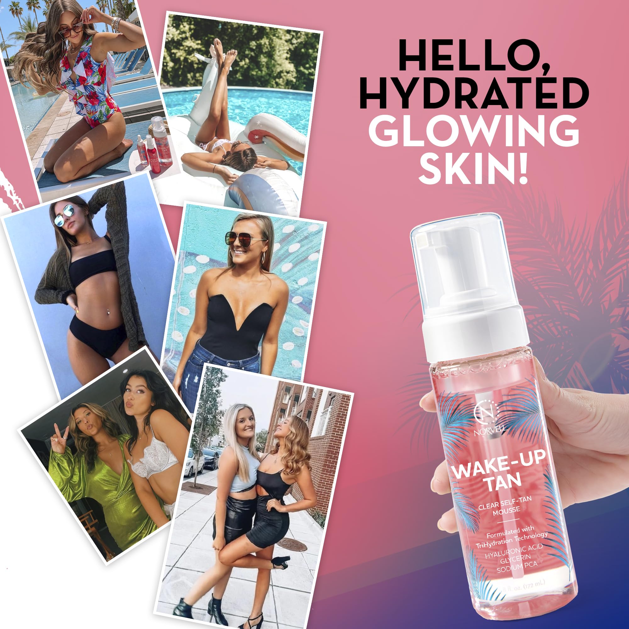 Norvell Wake-Up Tan Clear Water Mousse, 5.5 oz Overnight Self Tanner, Bronzer-Free Gradual Sunless Tanning Foam for Face & Body, No Transfer