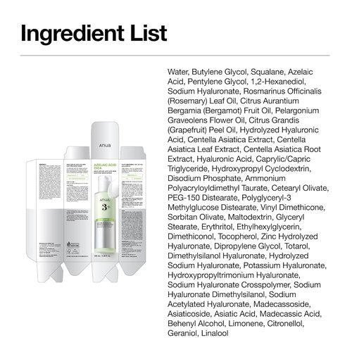ANUA Azelaic Acid CICA Moisturizer - Lightweight Redness Relief for Acne-Prone Skin | Fragrance-Free, 3.38 fl oz