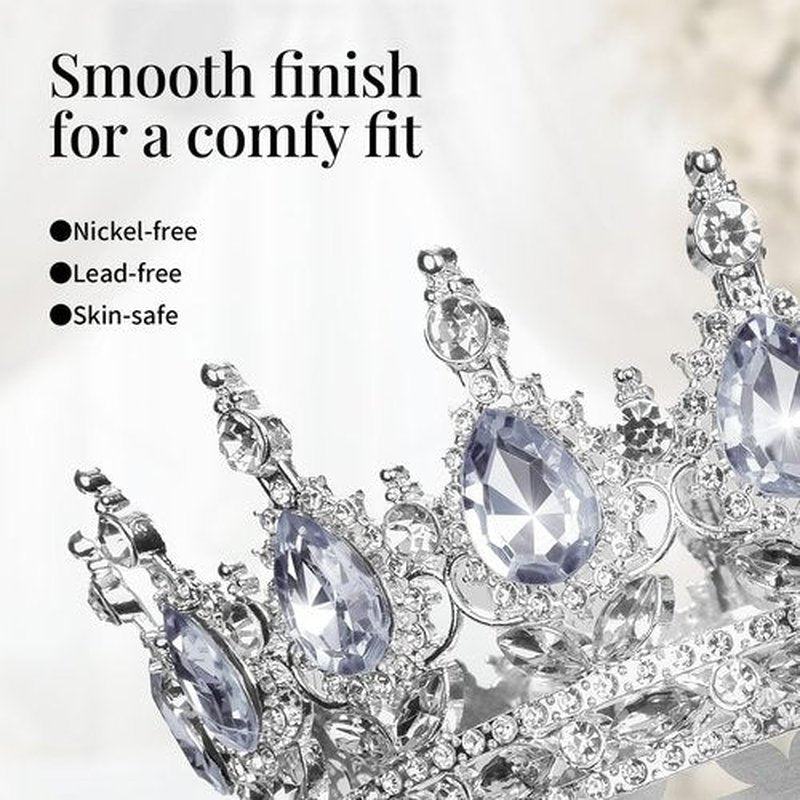 Onedor Silver Crown for Women Crystal Rhinestone Tiara Queen Headpiece for Wedding Prom Pageant Birthday Princess Theme Costume Party Hair Accessories and Cake Topper Decoration