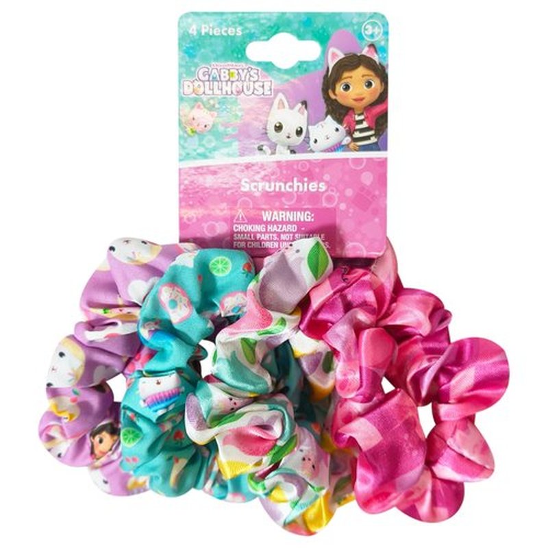 LUV HER Gabby's Dollhouse Cute Scrunchies for Girls of All Ages - 4 Large Hair Scrunchies - 4 Printed Scrunchies with Your Favorite Characters - Hair Accessories for girls 3+