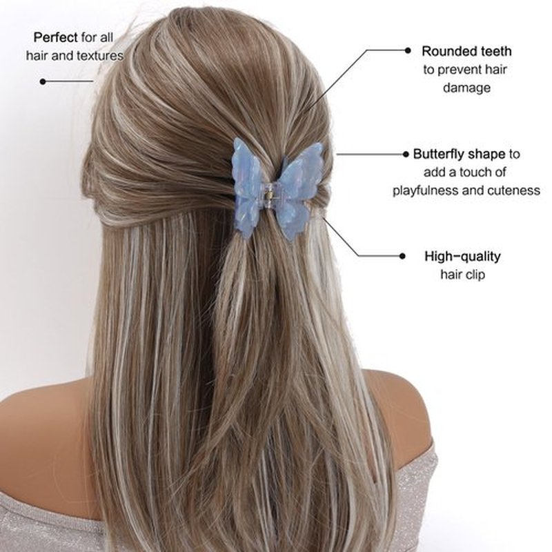 3 Packs Butterfly Hair Clips Acetate Tortoise Shell Non-Slip Jaw Clips 2.5inch, Beautiful Butterfly Hair Accessories for Girls and Women(Mixed color, White, Blue, Pink)