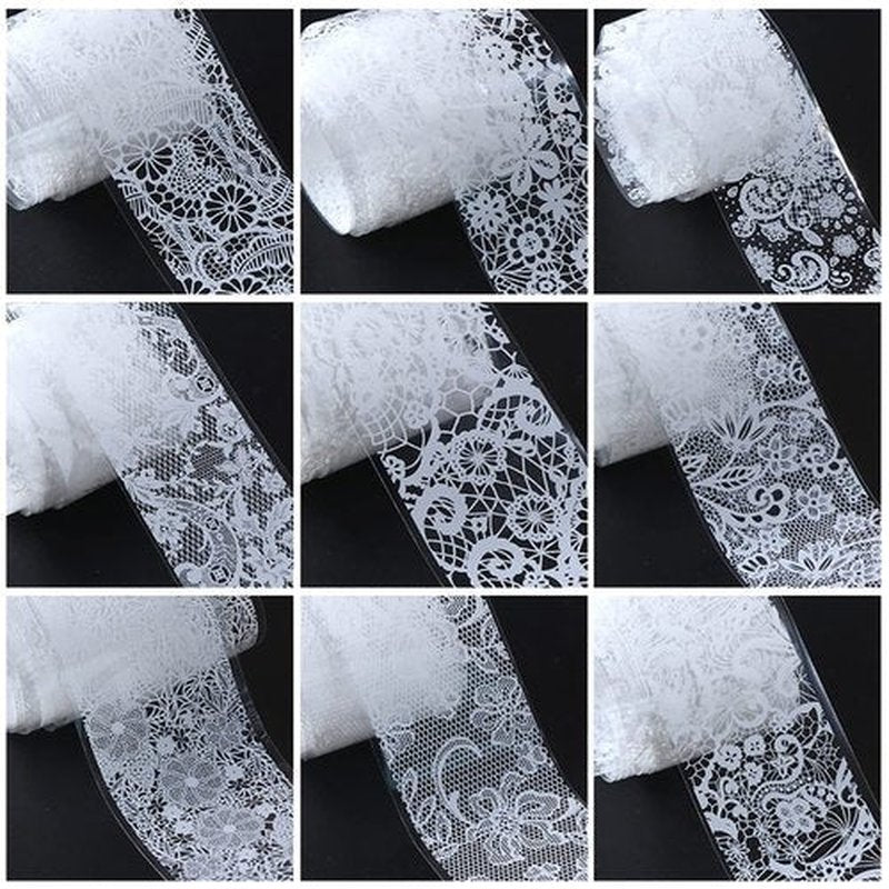 Nail Foil Transfer, DANNEASY 30 Roll Black White Laser Lace Retro Foils Nail Stickers Holographic Nail Art Foil Transfer Starry Sky Nails Art Design Stickers Decals for Women Kids