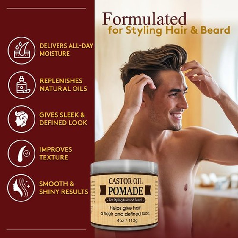 Okay-MEN Castor Oil Beard and Hair Pomade for Men - Castor Oil Pomade for Men, Supports Beard and Hair Growth, Moisturize, Styling - 4 Oz (Pack of 2)
