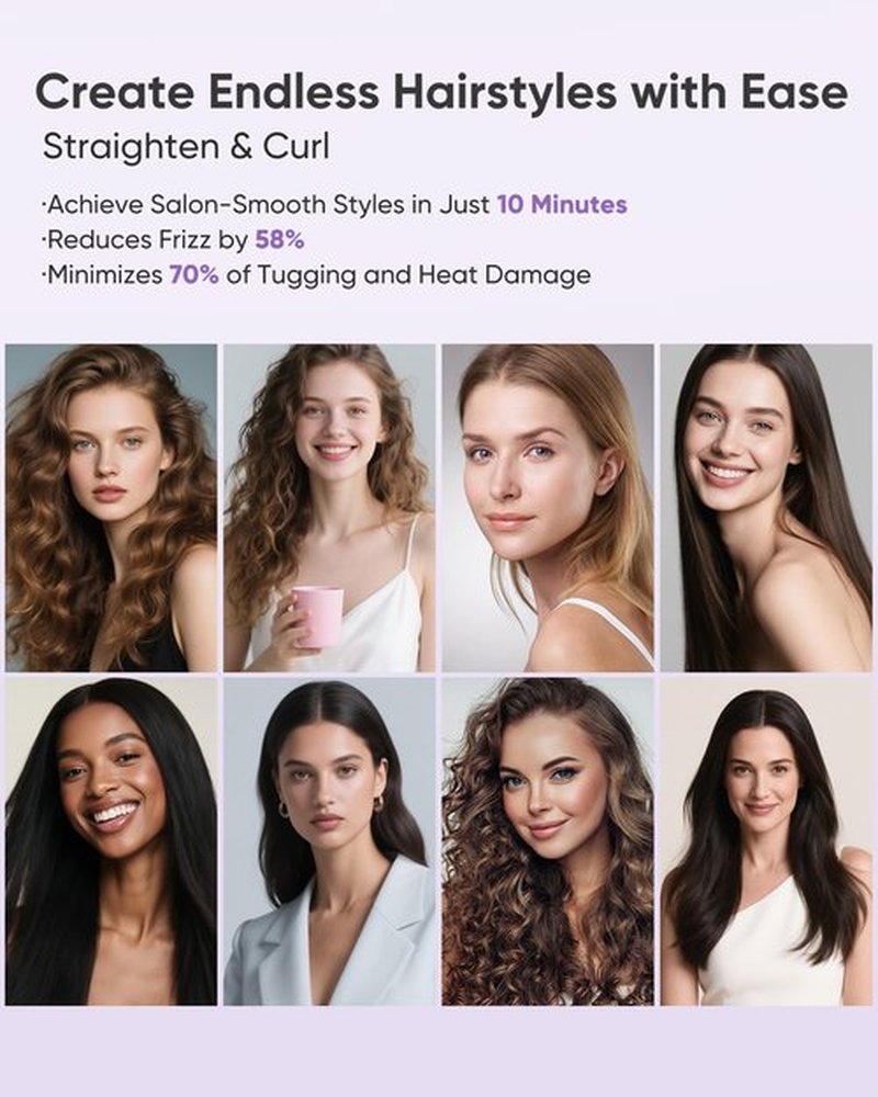 1" Ceramic Flat Iron with Sonic Vibrating for Less Damage, Dual Voltage Travel Hair Straightener for Women - Ionic & Volcanic Mineral Technology, Straightener and Curler, 10 Heat Settings
