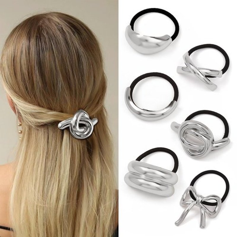 Hair Ties for Women, Sliver Metal Hair Cuffs Hair Accessories Elastic Hair Ties Ponytail Cuff Hair Bands for Both Thick Hair and Thin Hair