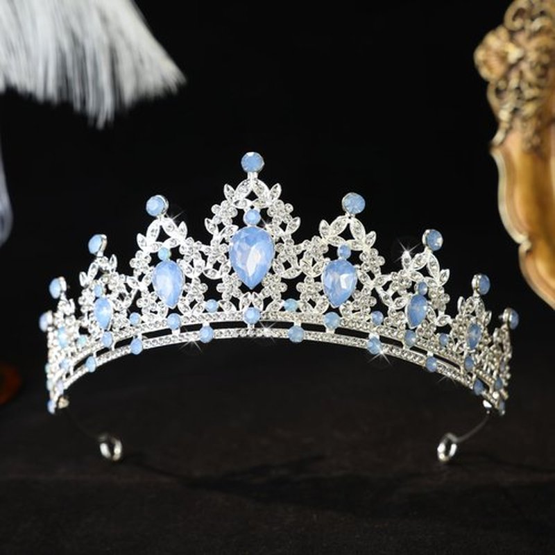 FORSEVEN Crystal Wedding Crown Rhinestone Headband Princess Party Tiaras Bridal Wedding Accessories Christmas Decorations Headband (Silver Blue White)
