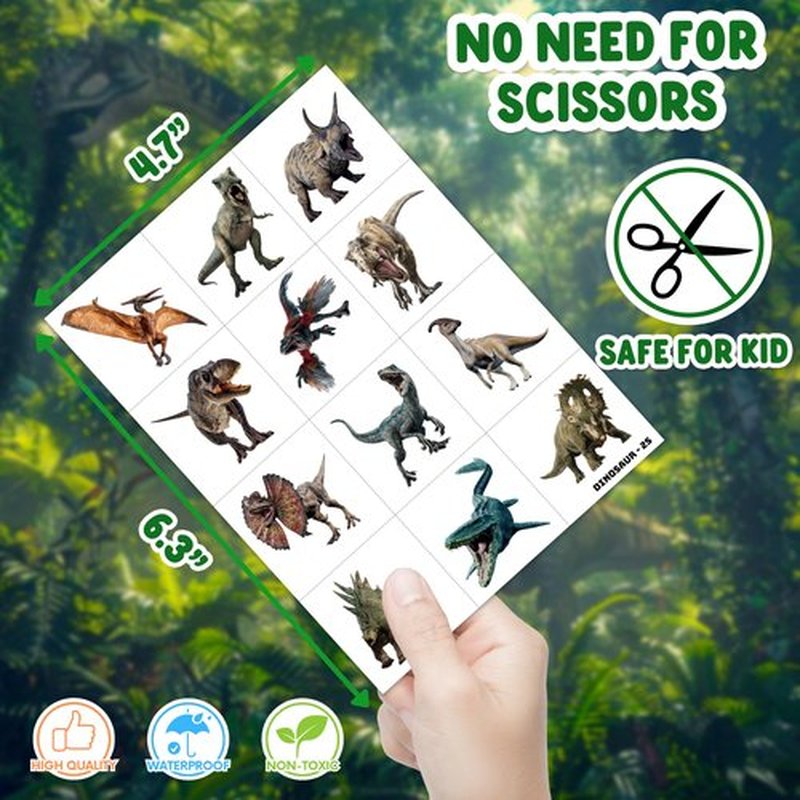 48PCS Dinosaur Party Favors - 24PCS Temporary Tattoos & 24PCS Stick Hands - Perfect Birthday Party Supplies, Goodie Bag Stuffers, Treasure Box Toys, Classroom Prizes, and Student Gifts