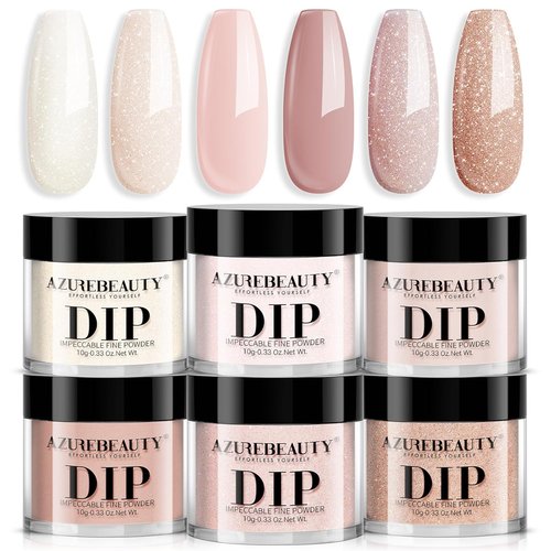 AZUREBEAUTY Dip Powder Nail Kit - 6 Shimmery Nude Colors for DIY French Manicure | No Lamp Needed