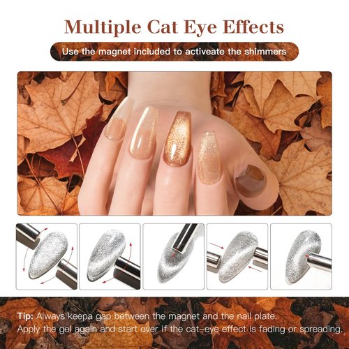 SAGEBIO Autumn Maple Collection 15ml Cat Eye Gel Nail Polish – Gold Magnetic Powder, Professional Home Manicure Kit with Magnet Stick, Long-Lasting Shine, C067