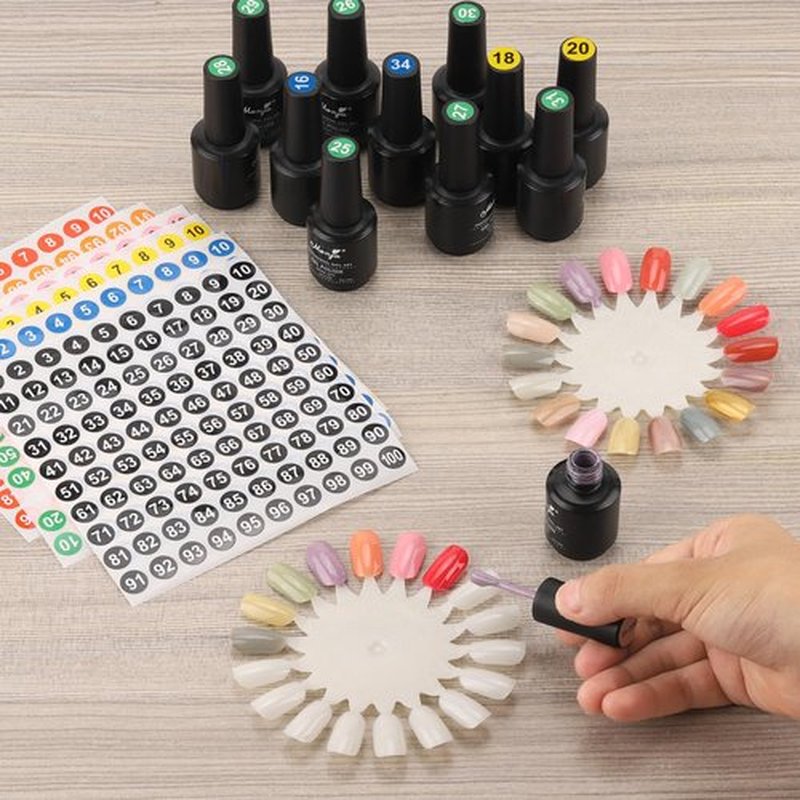 Tbestmax 720 Pcs Nail Color Swatches, Nail Polish Color Sample Swatch with Number Stickers, Round False Nail Display Tips - Natural