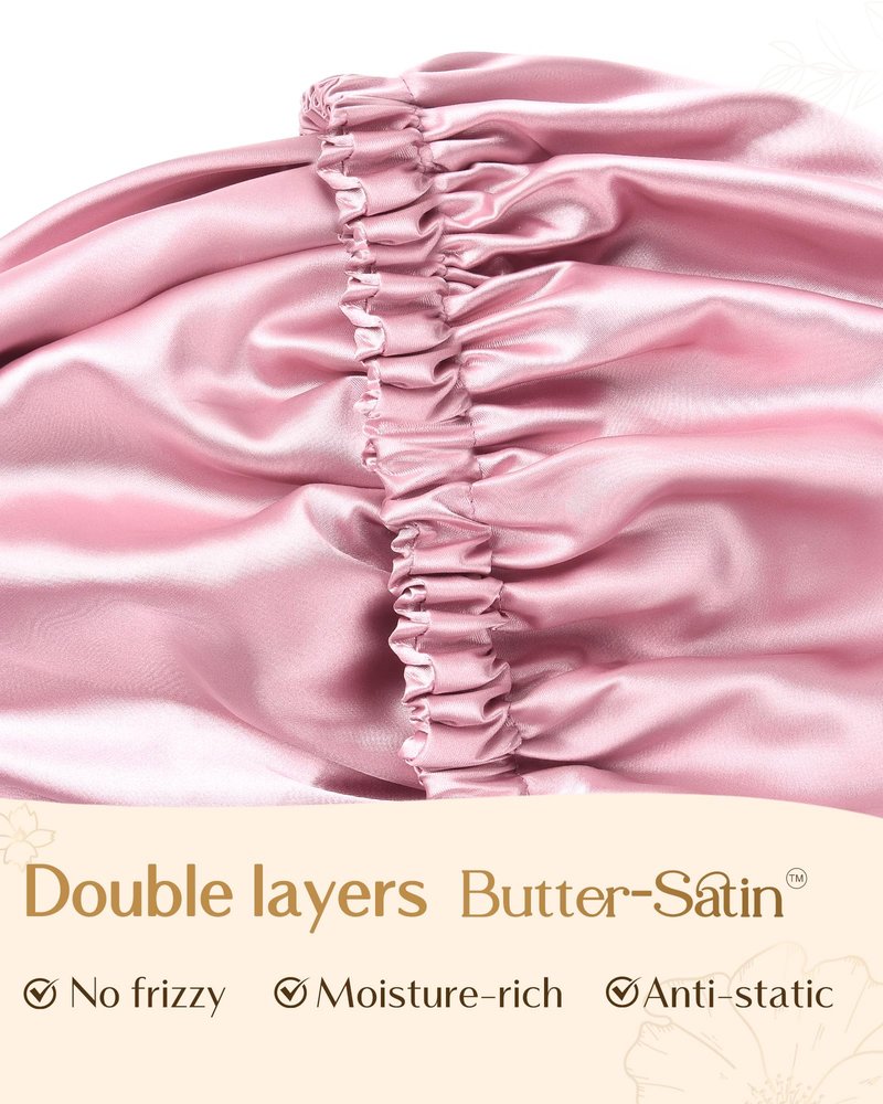 YANIBEST Adjustable Satin Bonnet Double Layer Hair Bonnet for Sleeping Bonnets for Women Hats Curly Natural Hair, Pearl Pink