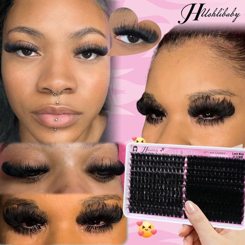 Lash Clusters 100D+200D Mega Thick Lashes Clusters 12-22mm Wispy Individual Thick Volume Lashes Cluster Eyelash Extensions 280Pcs DIY Lash Extension at Home, by Hushlibaby(Plant Fiber)