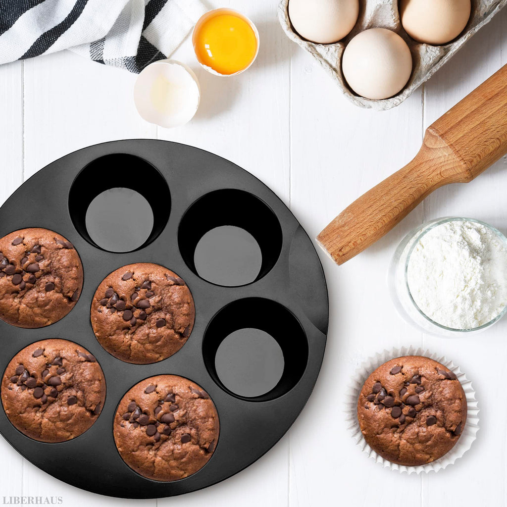 Air Fryer Muffin Pan (7 Cups) – 6.9" Round Egg Bites Silicone Mold Compatible with 3.5–5.8l Fryers, Heat Resistant & Dishwasher Safe – Nonstick Silicone Muffin Pan for Muffins, Egg Bites & Easy Snacks