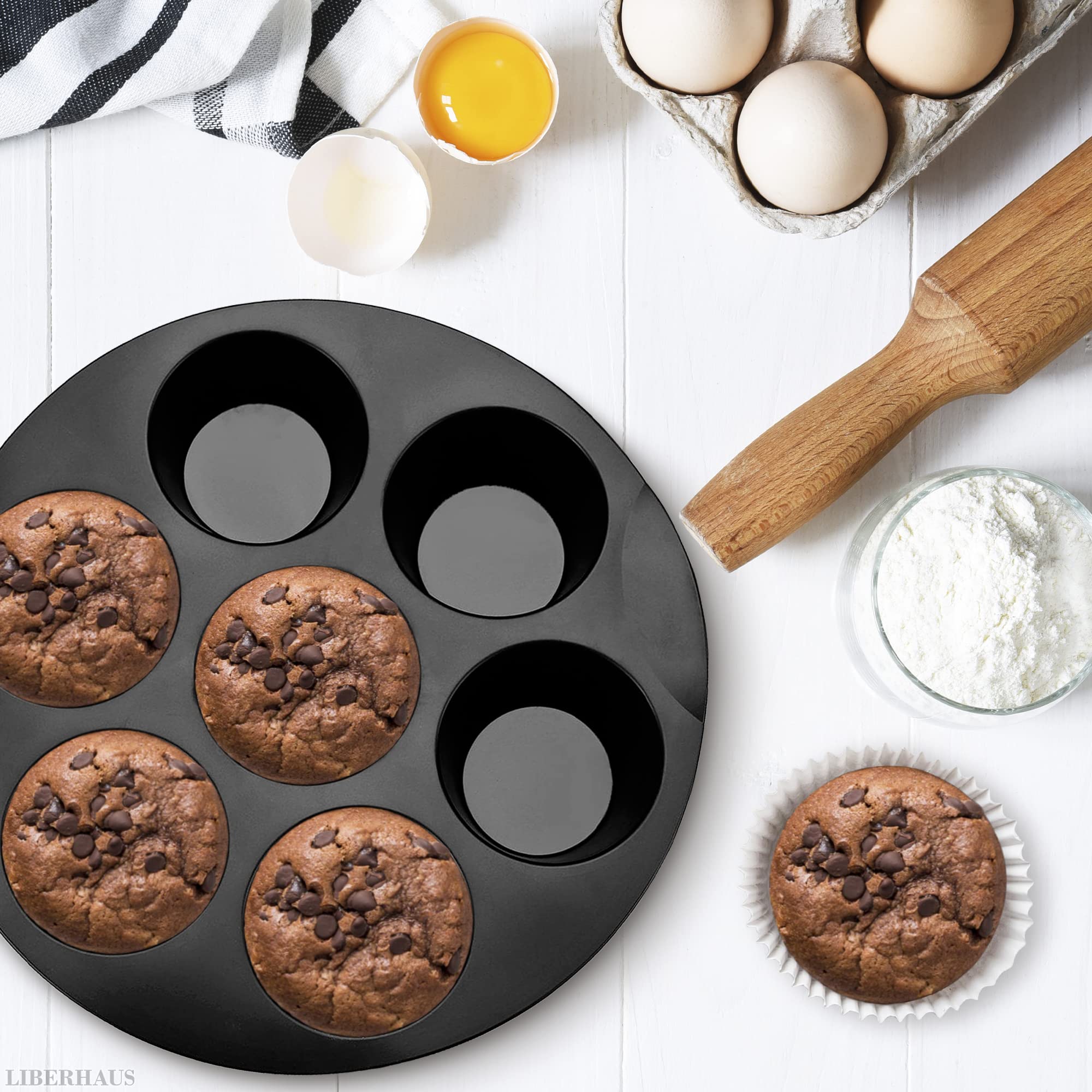 Air Fryer Muffin Pan (7 Cups) – 6.9" Round Egg Bites Silicone Mold Compatible with 3.5–5.8l Fryers, Heat Resistant & Dishwasher Safe – Nonstick Silicone Muffin Pan for Muffins, Egg Bites & Easy Snacks