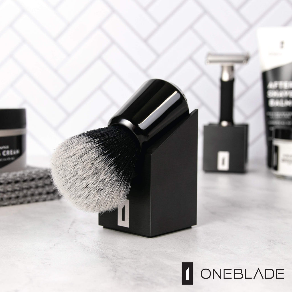 OneBlade Vertical Shaving Brush Stand (Black) Heavy Duty 6063 Aluminum, Double Anodized Finish, Hygienic Shaving Brush Storage - Weight 9.8 oz / 278 grams