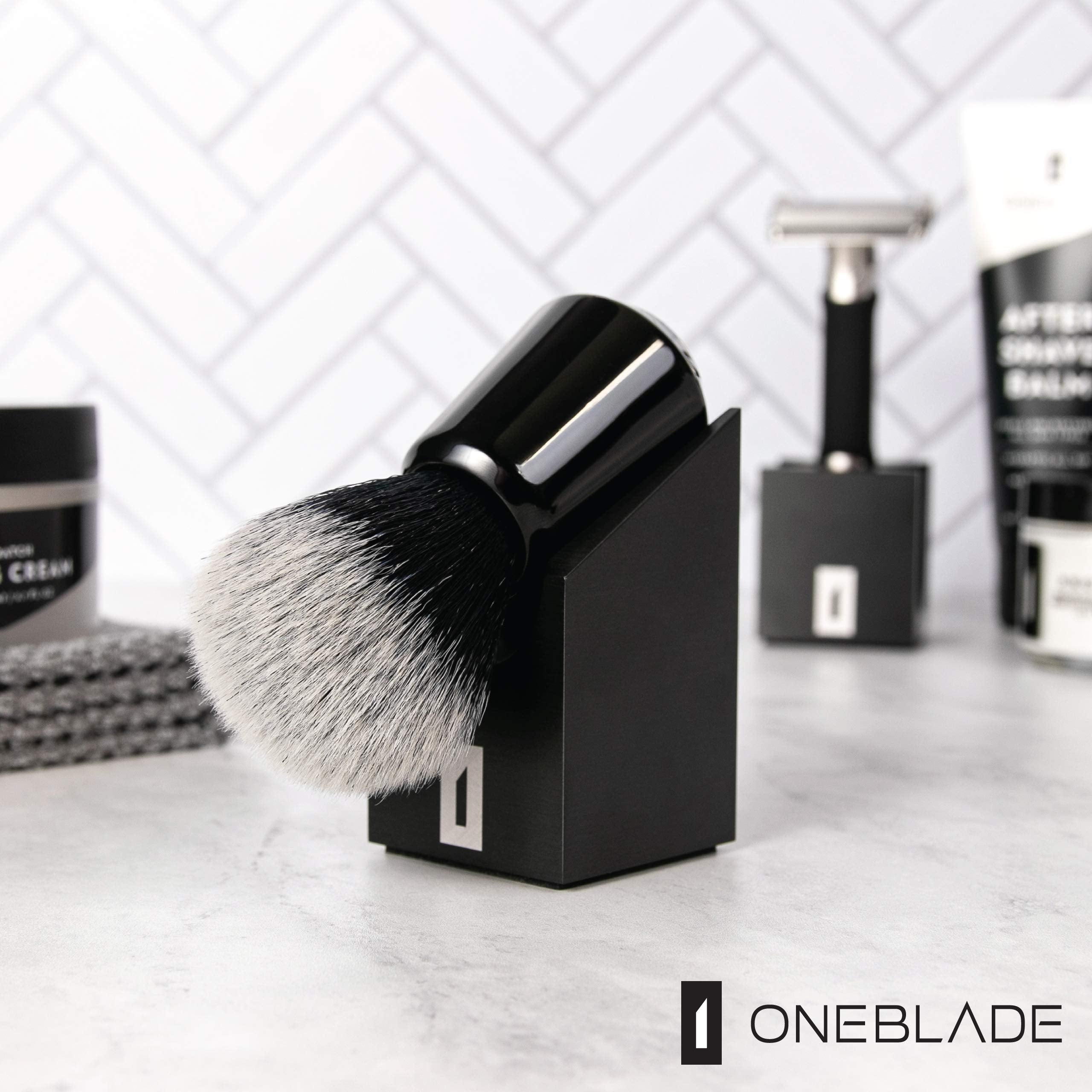 OneBlade Vertical Shaving Brush Stand (Black) Heavy Duty 6063 Aluminum, Double Anodized Finish, Hygienic Shaving Brush Storage - Weight 9.8 oz / 278 grams
