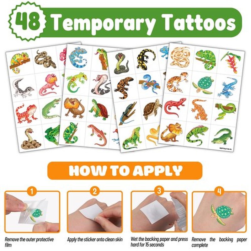 72 PCS Reptile Party Favors for Kids – 48 Pre-Cut Temporary Tattoos & 24 Reptile Punch Balloons Themed Birthday Party Decorations Supplies Favors Gifts, Goodie Bag Fillers, Classroom Rewards