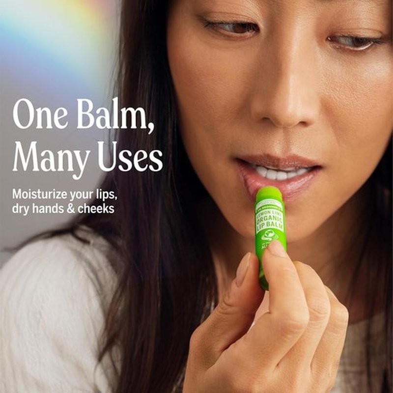 Dr. Bronner’s Organic Lip Balm - 6-Pack Moisturizing, Petroleum-Free Formula with Beeswax & Avocado Oil - Lemon Lime
